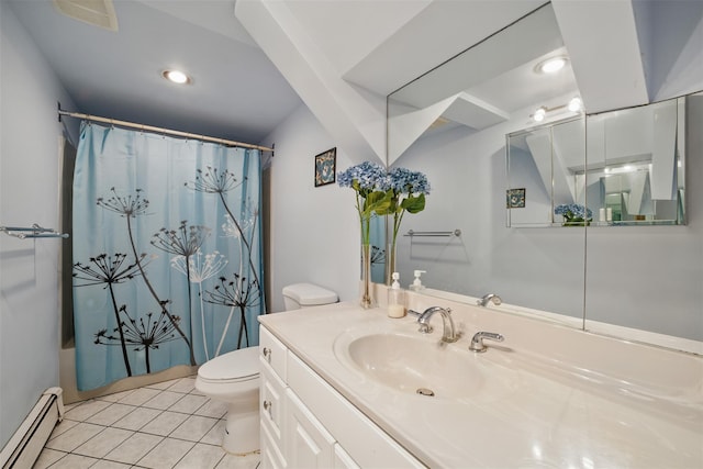 99 Furnace Dock Rd, Croton-On-Hudson, NY 10520 - full bath with baseboard heating, toilet, tile patterned flooring, vanity, and shower / tub combo