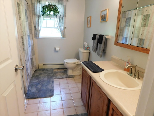 133 Lattintown Rd, Newburgh, NY 12550 - bathroom featuring a baseboard heating unit, vanity, tile patterned flooring, and a shower with curtain