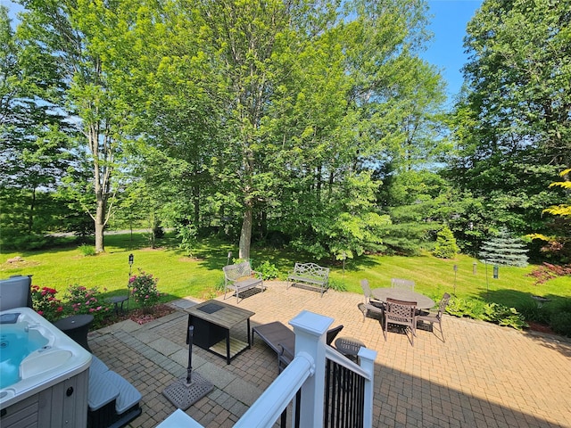 133 Lattintown Rd, Newburgh, NY 12550 - view of patio featuring a hot tub and view of scattered trees
