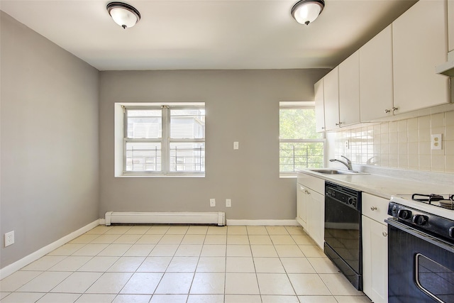 39-32 54th St, Woodside, NY 11377 - kitchen featuring dishwasher, a baseboard heating unit, a sink, light countertops, and white cabinets