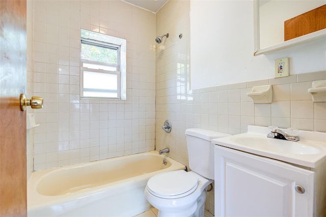 39-32 54th St, Woodside, NY 11377 - full bath featuring tub / shower combination, tile walls, toilet, and vanity