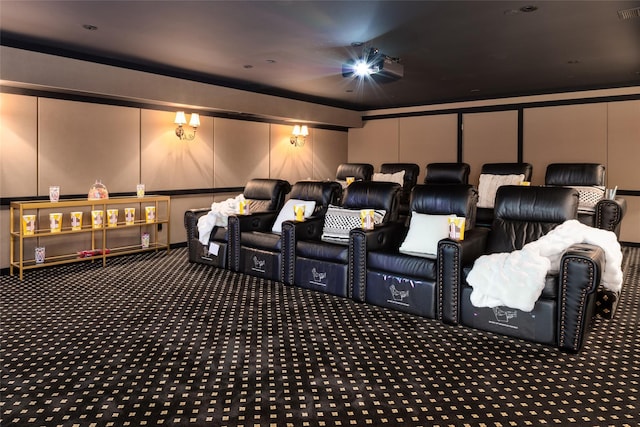 21 Dorann Rd, Purchase, NY 10577 - carpeted home theater room with a decorative wall