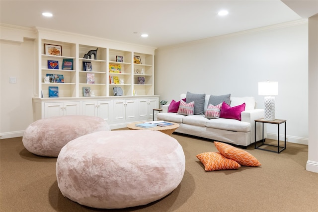21 Dorann Rd, Purchase, NY 10577 - living room with carpet flooring, crown molding, and recessed lighting
