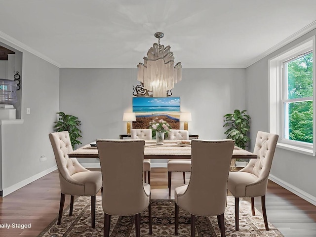 241-20 Northern Blvd Unit 6J, Little Neck, NY 11362 - dining room with a chandelier, dark wood-style floors, and ornamental molding