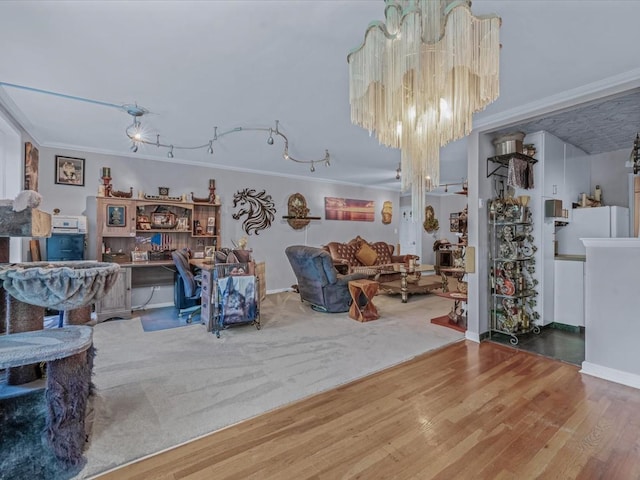 241-20 Northern Blvd Unit 6J, Little Neck, NY 11362 - living room with crown molding, wood finished floors, a chandelier, and an office area