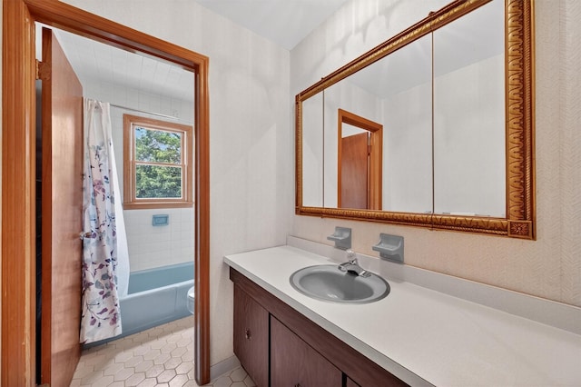 169 Rte 118, Yorktown Heights, NY 10598 - bathroom featuring vanity, tile patterned flooring, and shower / bath combination with curtain