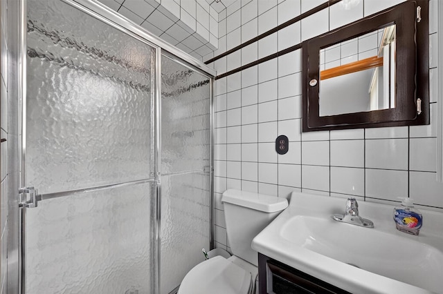 169 Rte 118, Yorktown Heights, NY 10598 - full bath featuring tile walls, a stall shower, vanity, and tasteful backsplash