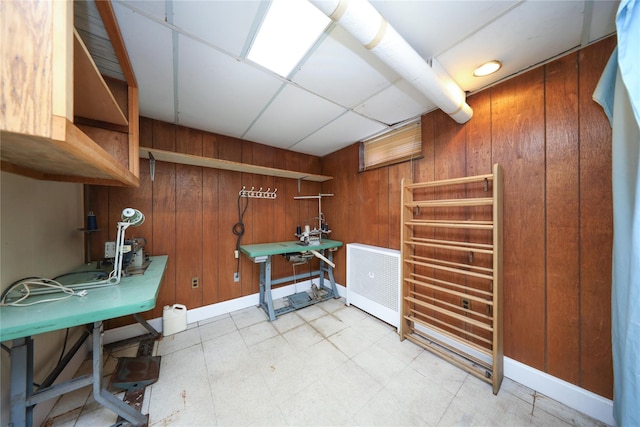 95-15 243rd St, Floral Park, NY 11001 - miscellaneous room featuring wood walls, light floors, baseboards, and recessed lighting
