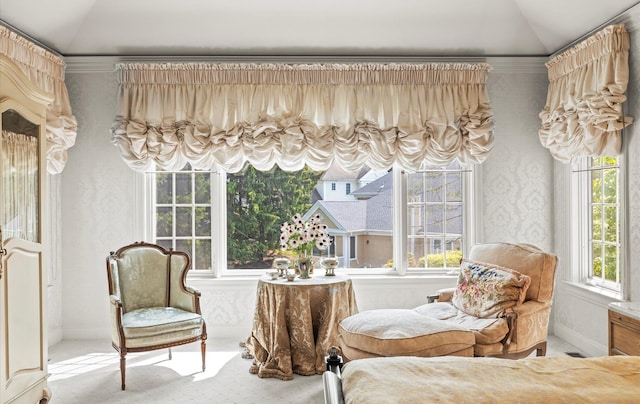 5 Hickory Ct, Manhasset, NY 11030 - sitting room featuring lofted ceiling, carpet, and baseboards