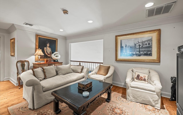 5 Hickory Ct, Manhasset, NY 11030 - living room featuring ornamental molding, recessed lighting, baseboards, and light wood-style floors