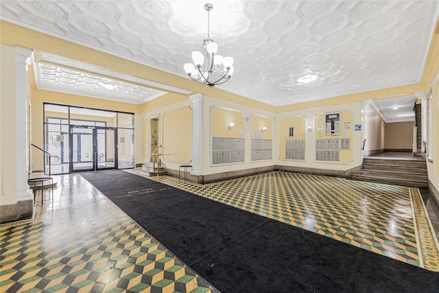 2187 Holland Ave Unit 2J, Bronx, NY 10462 - common area featuring an ornate ceiling, stairs, and ornamental molding