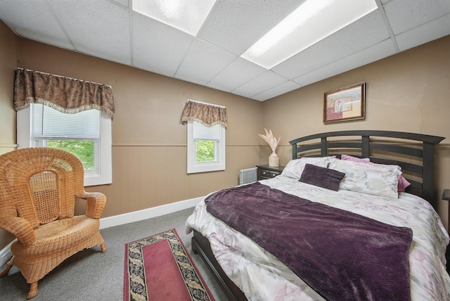 482 Scotchtown Ave, Middletown, NY 10941 - bedroom with a paneled ceiling, carpet flooring, radiator, and wainscoting