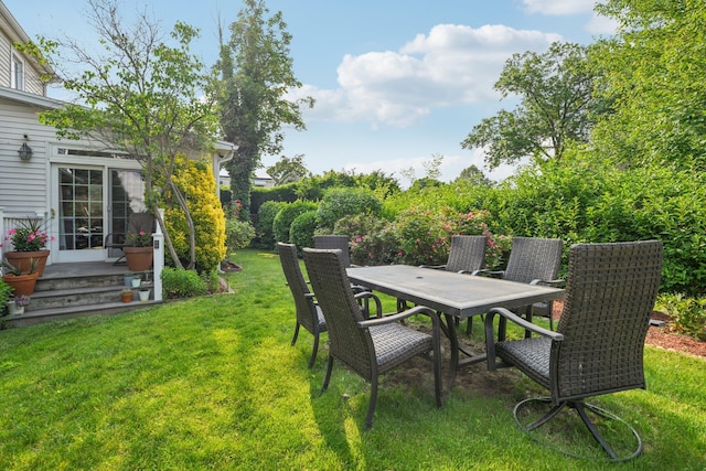 54 Ogden Ave, East Williston, NY 11596 - view of grassy yard with outdoor dining space