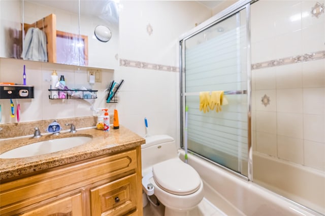 145-04 21st Ave, Whitestone, NY 11357 - bathroom with vanity, enclosed tub / shower combo, and tile walls