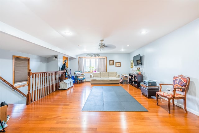 145-04 21st Ave, Whitestone, NY 11357 - living area with ceiling fan, light wood finished floors, and recessed lighting