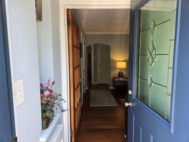 29 Irving St, Valley Stream, NY 11580 - corridor with wood finished floors, ornamental molding, and arched walkways