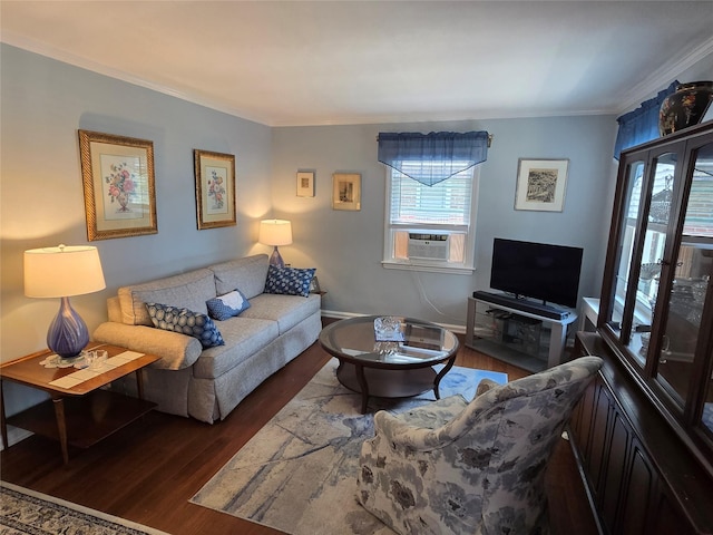 29 Irving St, Valley Stream, NY 11580 - living room with cooling unit, crown molding, and wood finished floors