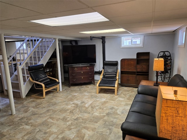 29 Irving St, Valley Stream, NY 11580 - basement with a drop ceiling, stairs, and healthy amount of natural light
