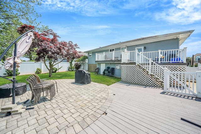 123 Baker Ct, Island Park, NY 11558 - view of patio / terrace featuring a wooden deck, grilling area, and stairs