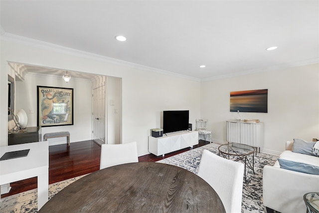 1833 Palmer Ave Unit 2C, Larchmont, NY 10538 - living room featuring ornamental molding, wood finished floors, baseboards, and recessed lighting