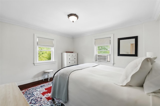 1833 Palmer Ave Unit 2C, Larchmont, NY 10538 - bedroom featuring multiple windows, wood finished floors, baseboards, ornamental molding, and cooling unit