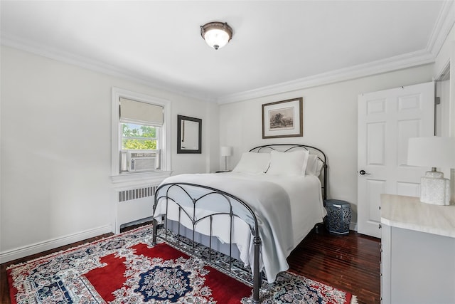 1833 Palmer Ave Unit 2C, Larchmont, NY 10538 - bedroom with radiator, hardwood / wood-style flooring, crown molding, cooling unit, and baseboards