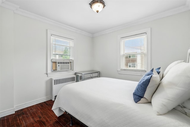 1833 Palmer Ave Unit 2C, Larchmont, NY 10538 - bedroom featuring radiator heating unit, ornamental molding, hardwood / wood-style flooring, cooling unit, and baseboards