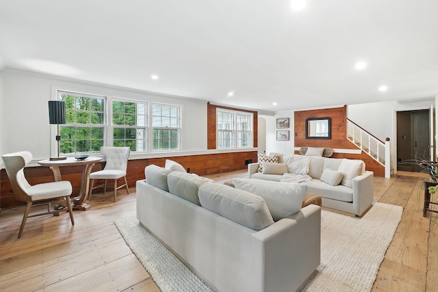 200 Millwood Rd, Chappaqua, NY 10514 - living area with stairs, light wood finished floors, and recessed lighting