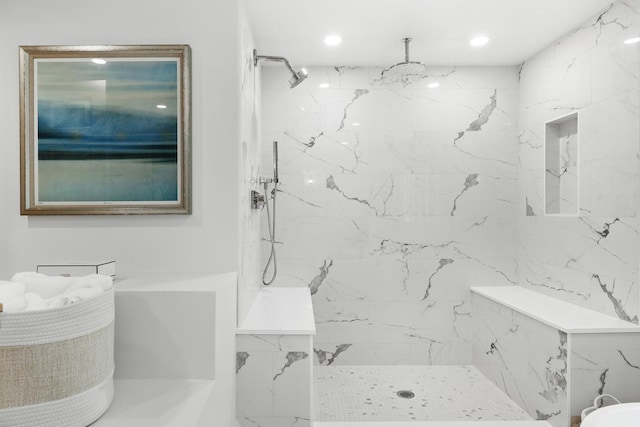 200 Millwood Rd, Chappaqua, NY 10514 - full bathroom featuring a marble finish shower and recessed lighting