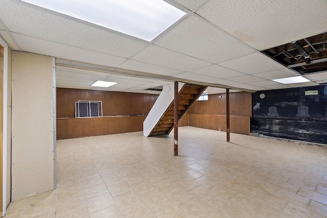 4 W Burda Pl, New City, NY 10956 - finished below grade area with wooden walls, stairway, and a paneled ceiling