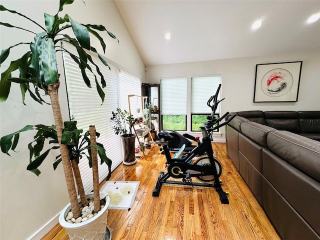 12 Yale Dr, Manhasset, NY 11030 - workout area with light wood-style floors, recessed lighting, vaulted ceiling, and baseboards
