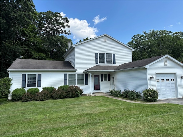 513 3rd St, Newburgh, NY 12550 - traditional home featuring a front lawn, a garage, driveway, and a chimney