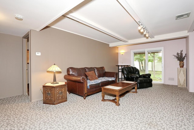 11 Claremont Ln, Suffern, NY 10901 - carpeted living area featuring beamed ceiling