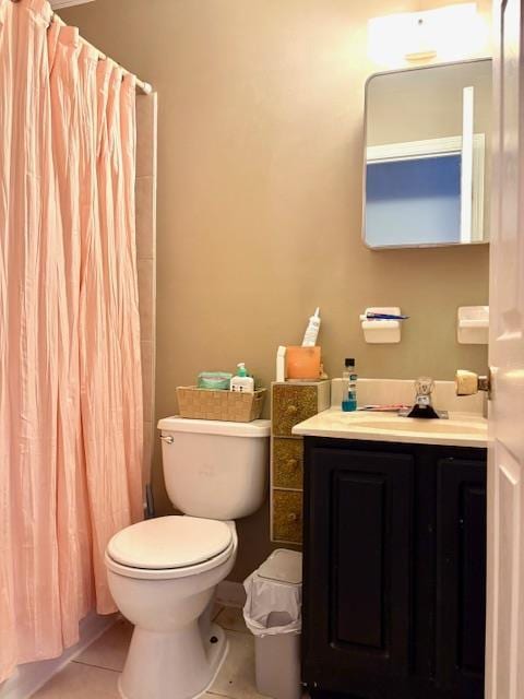 148 Bch 97th St, Rockaway Beach, NY 11693 - bathroom with tile patterned flooring, toilet, vanity, and a shower with shower curtain