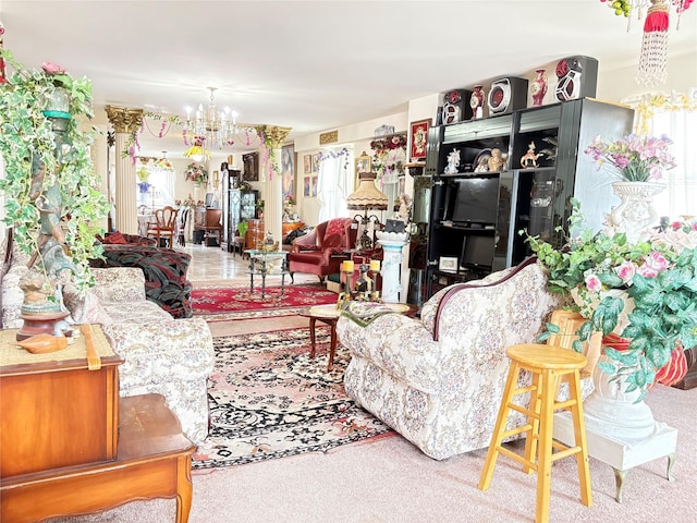 148 Bch 97th St, Rockaway Beach, NY 11693 - carpeted living area featuring a chandelier