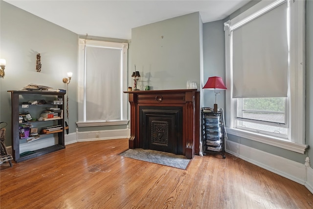 25 Garfield Pl, Poughkeepsie, NY 12601 - living area featuring wood finished floors, a fireplace with flush hearth, and baseboards