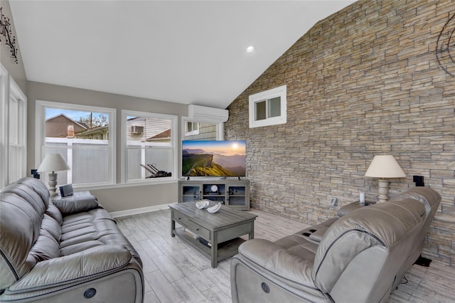738 Craft Ave, Franklin Square, NY 11010 - living area with high vaulted ceiling, wood finished floors, a wall mounted air conditioner, and recessed lighting