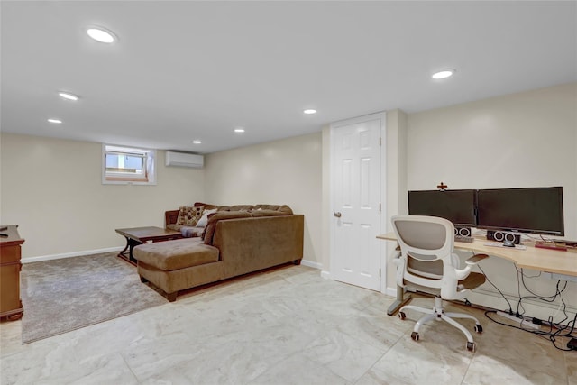 738 Craft Ave, Franklin Square, NY 11010 - office with a wall mounted AC, recessed lighting, and light marble finish flooring