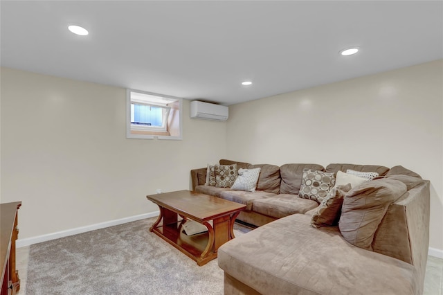 738 Craft Ave, Franklin Square, NY 11010 - living room with a wall mounted air conditioner, recessed lighting, and light carpet