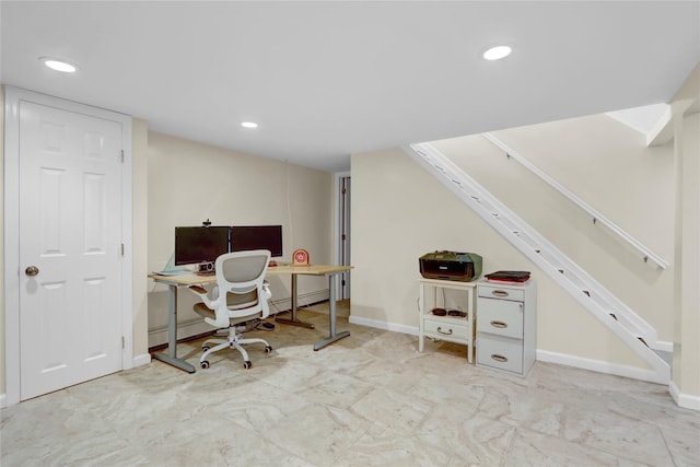 738 Craft Ave, Franklin Square, NY 11010 - office area featuring recessed lighting and a baseboard heating unit