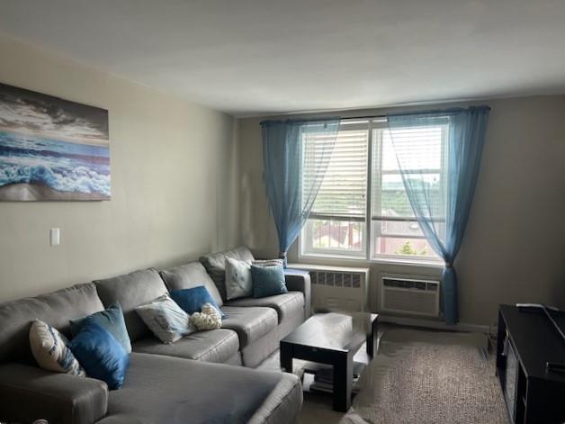 504 Merrick Rd Unit 4E, Lynbrook, NY 11563 - living area with radiator heating unit, healthy amount of natural light, and a wall mounted AC