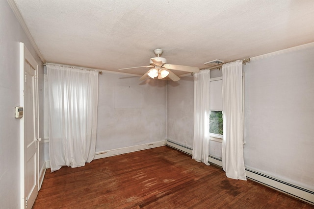 426 Lakeview Rd, Bellmore, NY 11710 - empty room with wood finished floors, a ceiling fan, a baseboard radiator, and crown molding