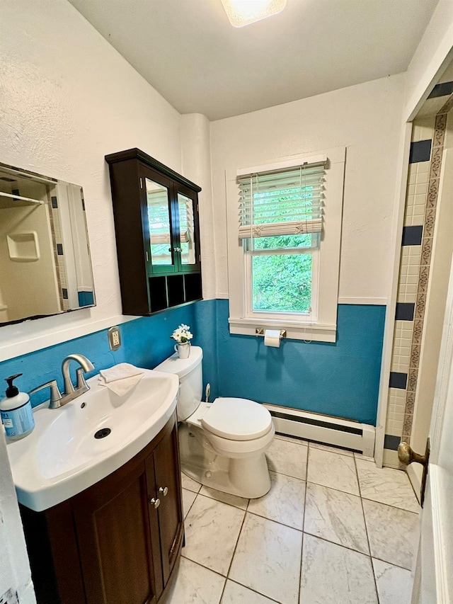 13 Rockland Rd, Roscoe, NY 12776 - bathroom with a baseboard radiator, vanity, and marble finish flooring