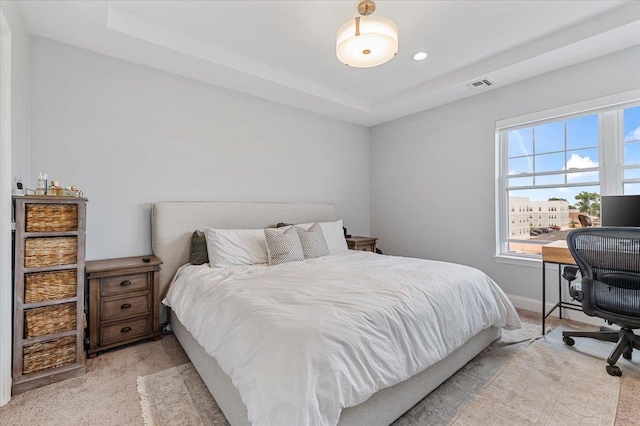 24 Hearthstone Ct Unit 24, Farmingdale, NY 11735 - bedroom with light colored carpet, an office area, a raised ceiling, and recessed lighting
