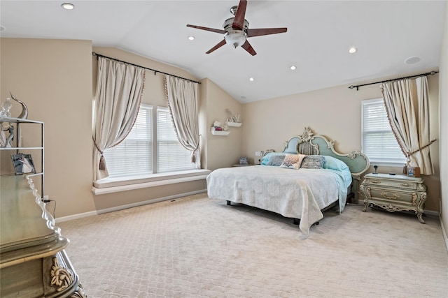 81 Hidden Ridge Dr, Syosset, NY 11791 - carpeted bedroom with lofted ceiling, recessed lighting, and a ceiling fan