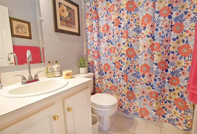 9 Quail Path, Coram, NY 11727 - bathroom featuring vanity, toilet, tile patterned floors, and a shower with shower curtain