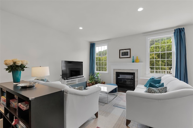 20 Dennis Ln, Pleasantville, NY 10570 - living area featuring a glass covered fireplace and recessed lighting
