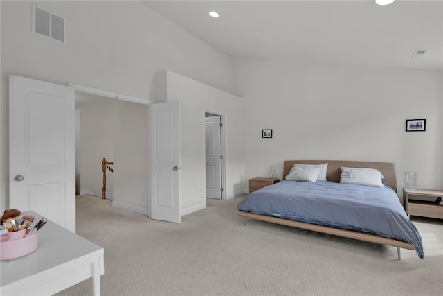 20 Dennis Ln, Pleasantville, NY 10570 - bedroom with light carpet, recessed lighting, and high vaulted ceiling