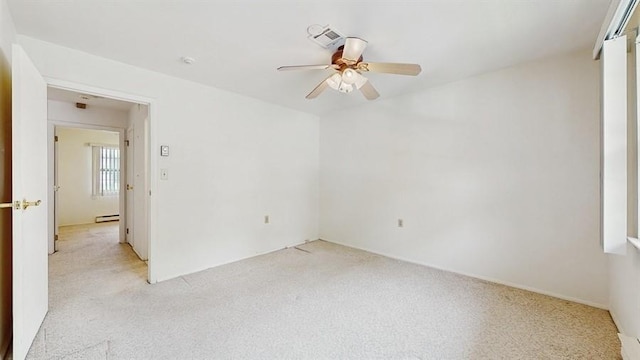 377C Woodbridge Dr, Ridge, NY 11961 - unfurnished room featuring a ceiling fan, light colored carpet, and a baseboard radiator