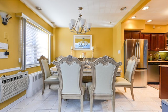1319 E 86th St, Brooklyn, NY 11236 - dining area featuring a chandelier, recessed lighting, light tile patterned floors, and a wall mounted air conditioner